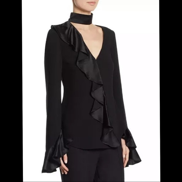 Cinq a Sept Mariah Black Ruffle Blouse Bell Sleeve - Picture 1 of 10